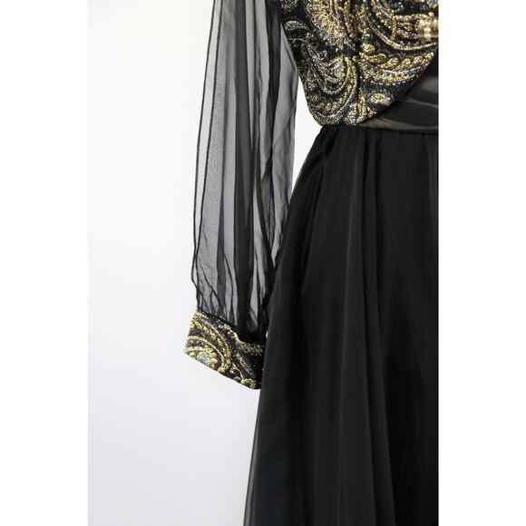 Vintage 60s Witchy Gothic Glam Jack Bryan Black Chiffon Maxi Dress Medium - Picture 5 of 10